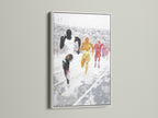 Marathon Runners artwork with a white frame. This artwork is a colorful and dynamic piece for your home gym decor. The white frame provides a clean and modern look. It is ideal for living room wall art and bedroom wall decor.