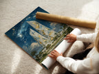 A woman rolls a fine art poster paper. The Crystal Tower art is carefully handled. This poster paper is a great option for affordable artwork. Perfect for adding a modern touch to any room.
