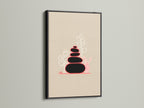 Zen Stone art in a sleek black frame. This minimalist artwork adds sophistication. The black frame creates a striking contrast. It's perfect for modern interiors. Enhance your living room or spa with this zen print. Discover the beauty of beige artwork framed in black.