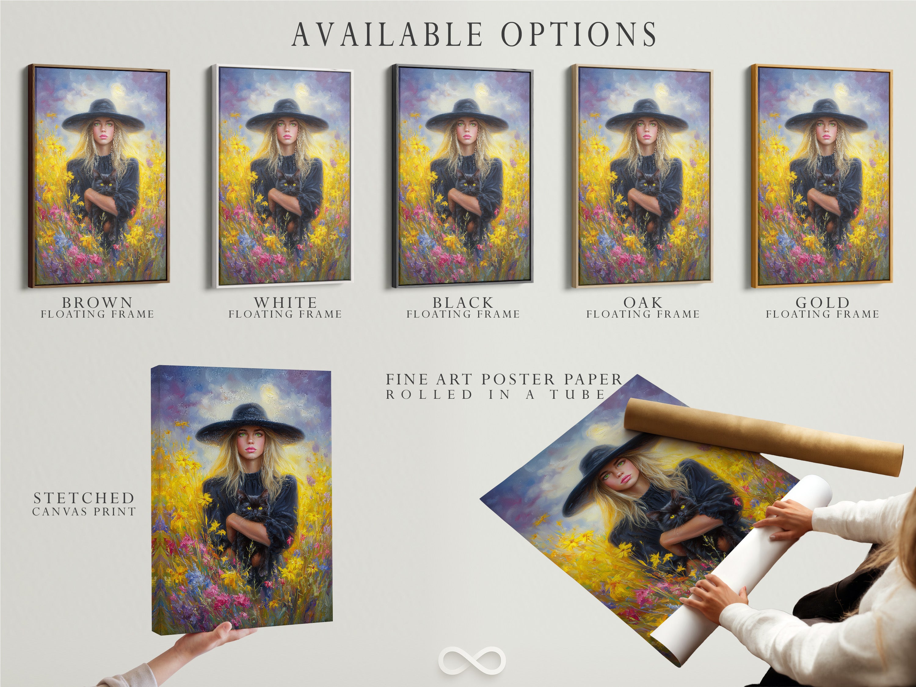 Explore available options for your favorite artwork. Choose between a stretched canvas print fine art poster paper or a floating frame. Customize your artwork to match your style and preferences. Create a personalized art experience.