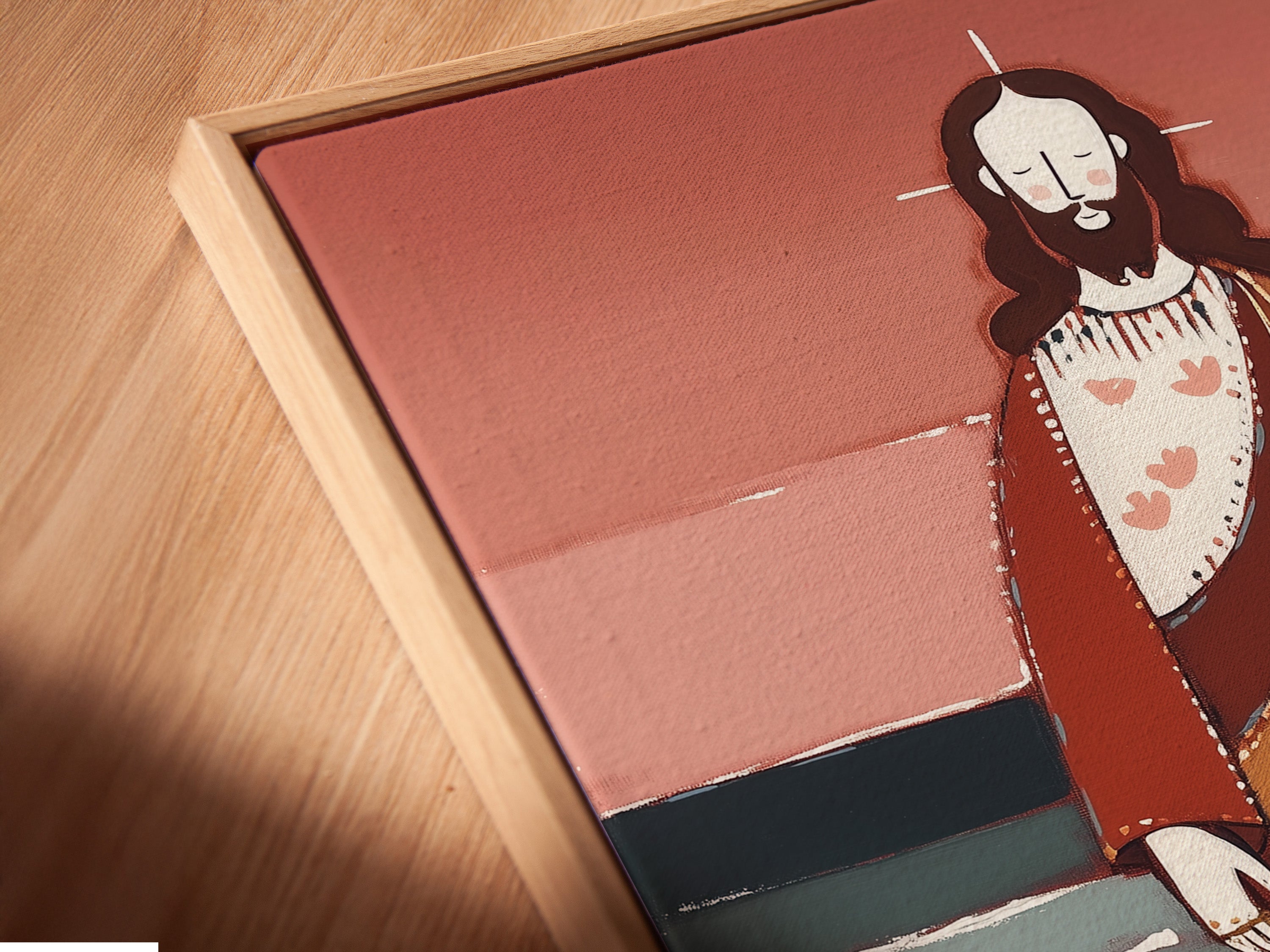 A close-up shot of a canvas print in a floating frame. The floating frame creates a modern aesthetic. It gives the illusion that the canvas is floating. It enhances the artwork's depth. Perfect for contemporary art.