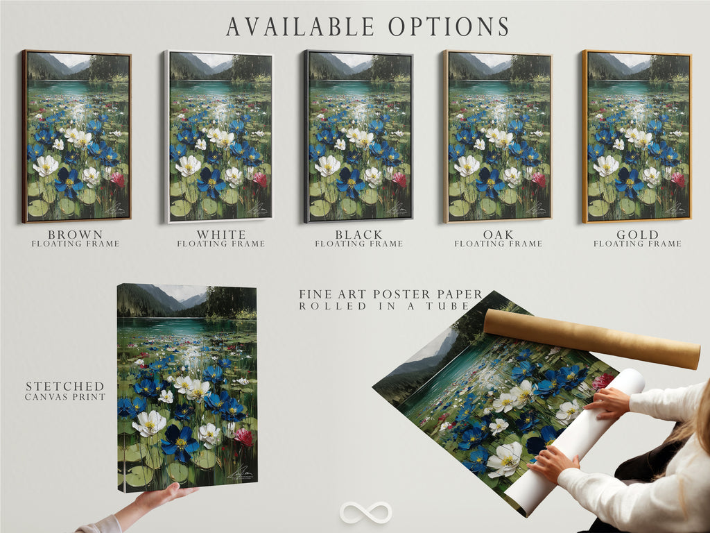 Available options include a stretched canvas print fine art poster paper and floating frame. Explore the different formats to suit your style. Choose the perfect option for your mountain artwork. Each enhances the artwork.