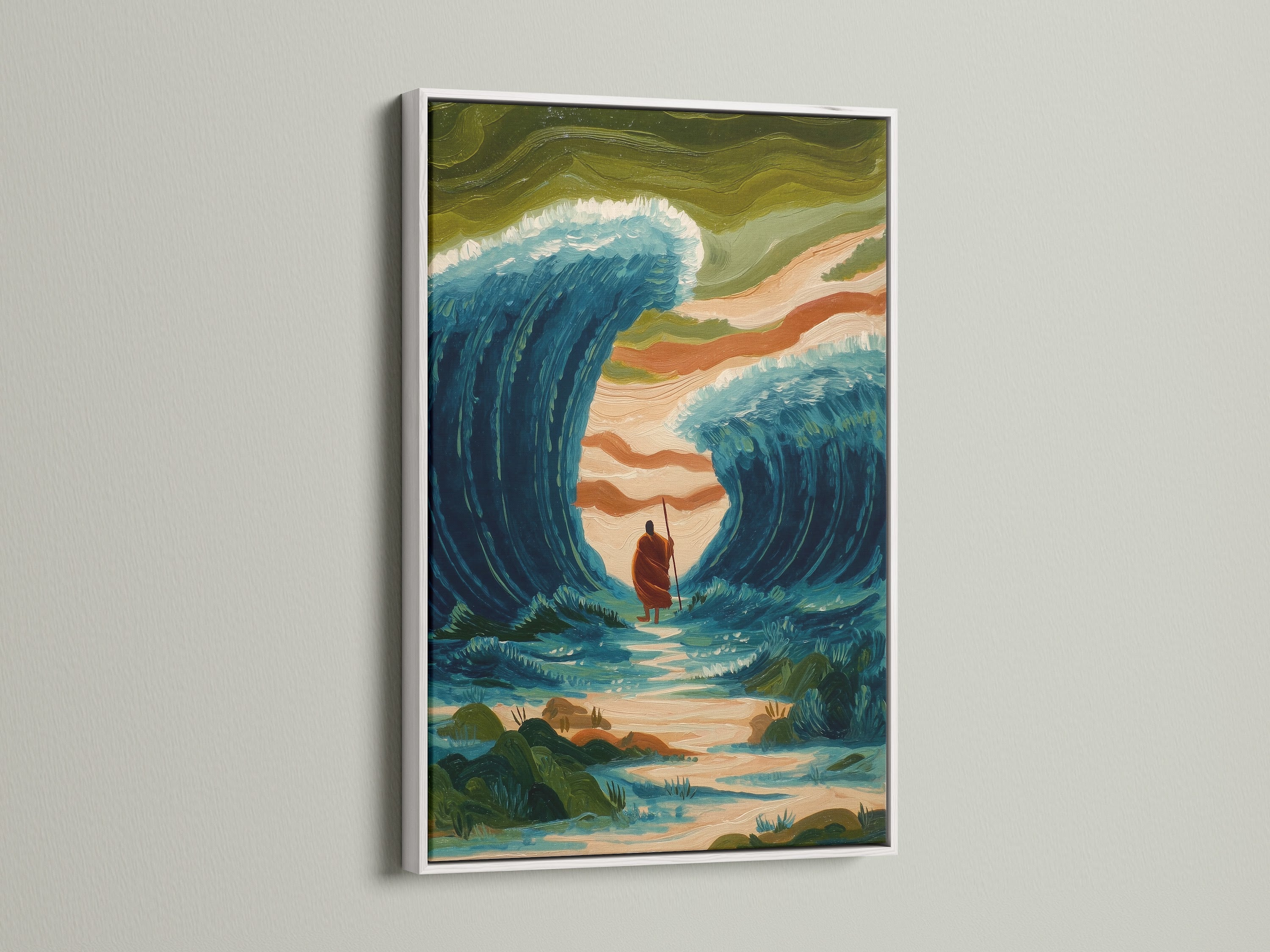 Artwork with a clean white frame. The bright white finish offers a modern aesthetic. It allows the artwork to stand out. A versatile choice that complements various styles. Ideal for minimalist interiors and contemporary art.