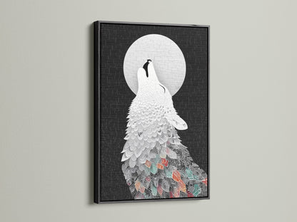 Add sophistication to your space with the Wolf Howling at Moon canvas. The artwork features a sleek black frame. Its abstract animal motif provides a modern touch. The black and white palette fits any decor. Perfect for a contemporary living room or office. This print enhances your style.