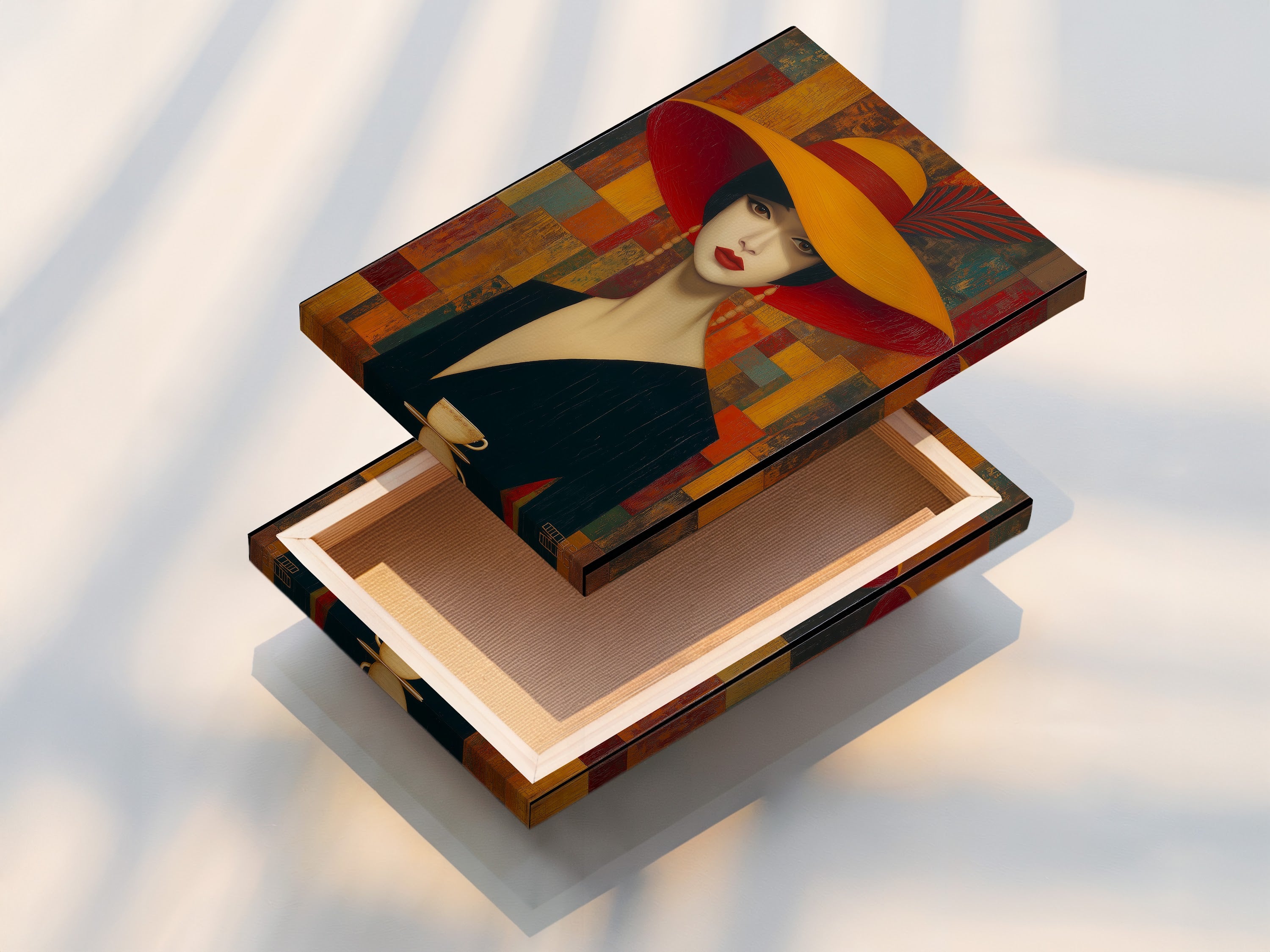 A stretched canvas print displays vintage woman portrait art. This Art Deco canvas print brings an elegant touch to any room. Perfect as a focal point in living rooms or boutique wall decor.