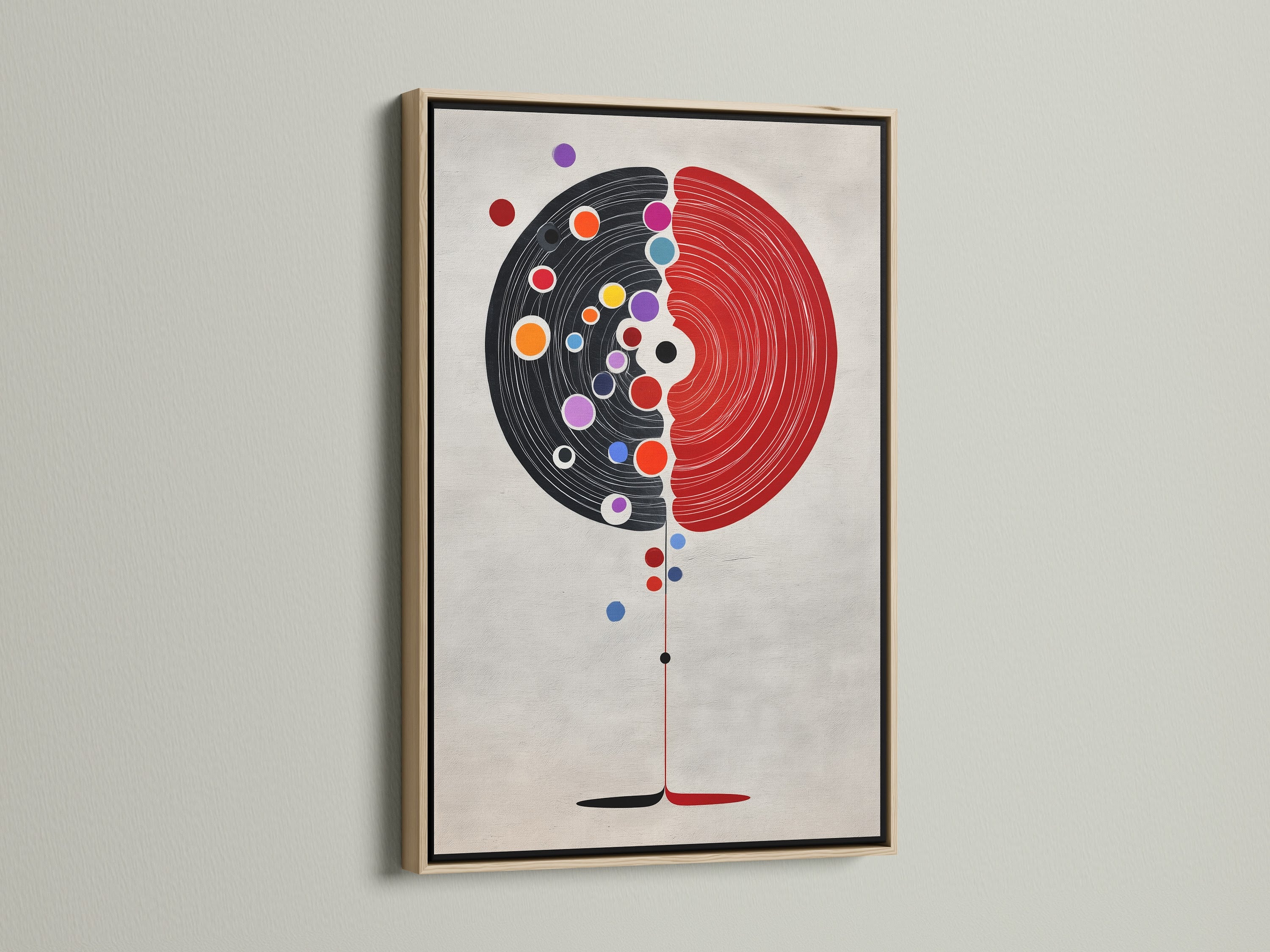 Abstract Tree Artwork with an oak frame. This artwork is a modern canvas print. Red and black minimalist artwork for office decor. Ideal for minimalist Scandinavian or eclectic styles for living rooms bedrooms and offices