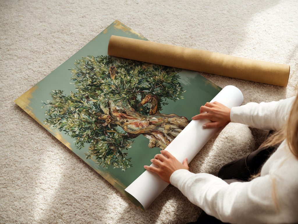 Watch as a woman expertly rolls fine art poster paper. The paper is handled with care. This ensures it is ready for printing or framing. High-quality materials make beautiful artwork possible.