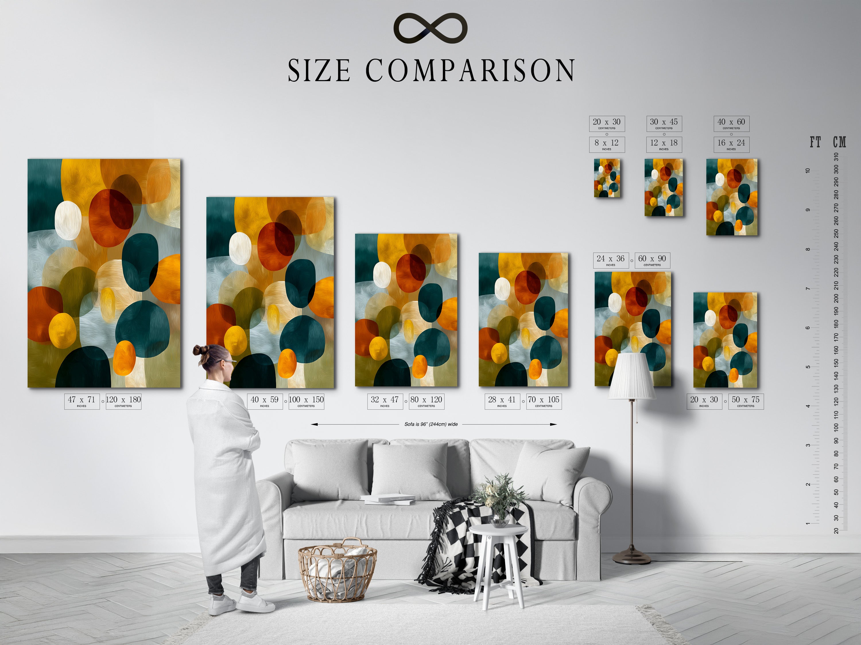 Abstract Geometric Canvas Print - Mid Century Modern Wall Art, Colorful Circles Artwork for Living Room Decor