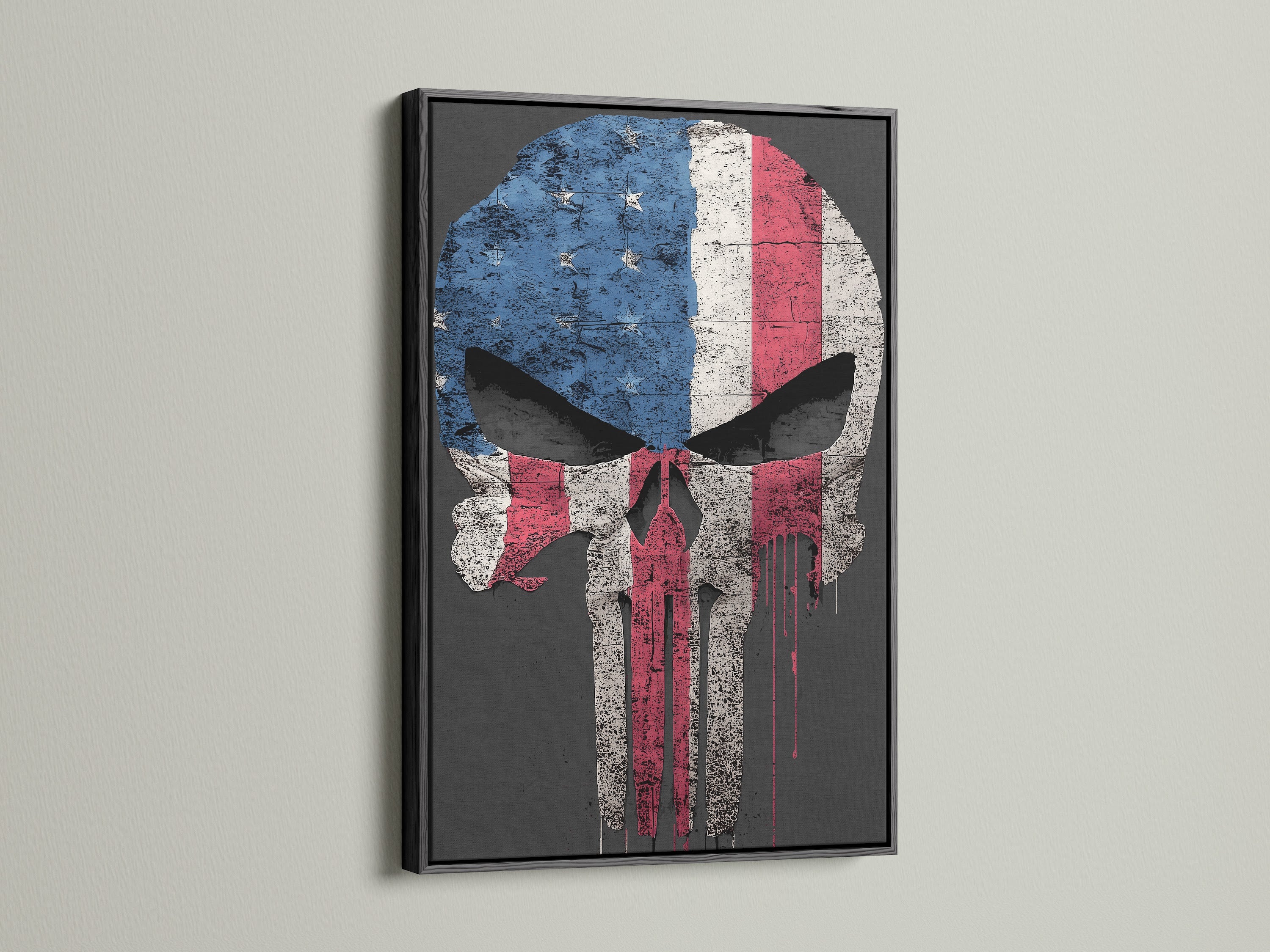 Vintage French Flag Skull Wall Art - Distressed Military Patriotic Poster, France Flag Skull Print, Rustic Home Decor