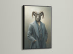 Ram Portrait art displayed in a sleek black frame. The vintage animal print is perfect for adding character to man caves pubs or creative studios. This portrait canvas art creates a unique and sophisticated ambiance in any room.