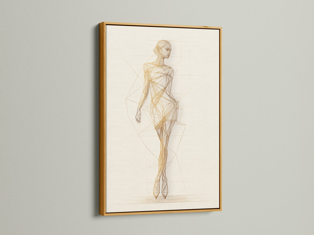 Ballet Dancer Art Print with a gold frame on a white wall. This ballet artwork is a sophisticated addition to your decor. The figure drawing creates a chic ambiance. It's perfect for enhancing studio wall decor or adding a touch of elegance to office art.