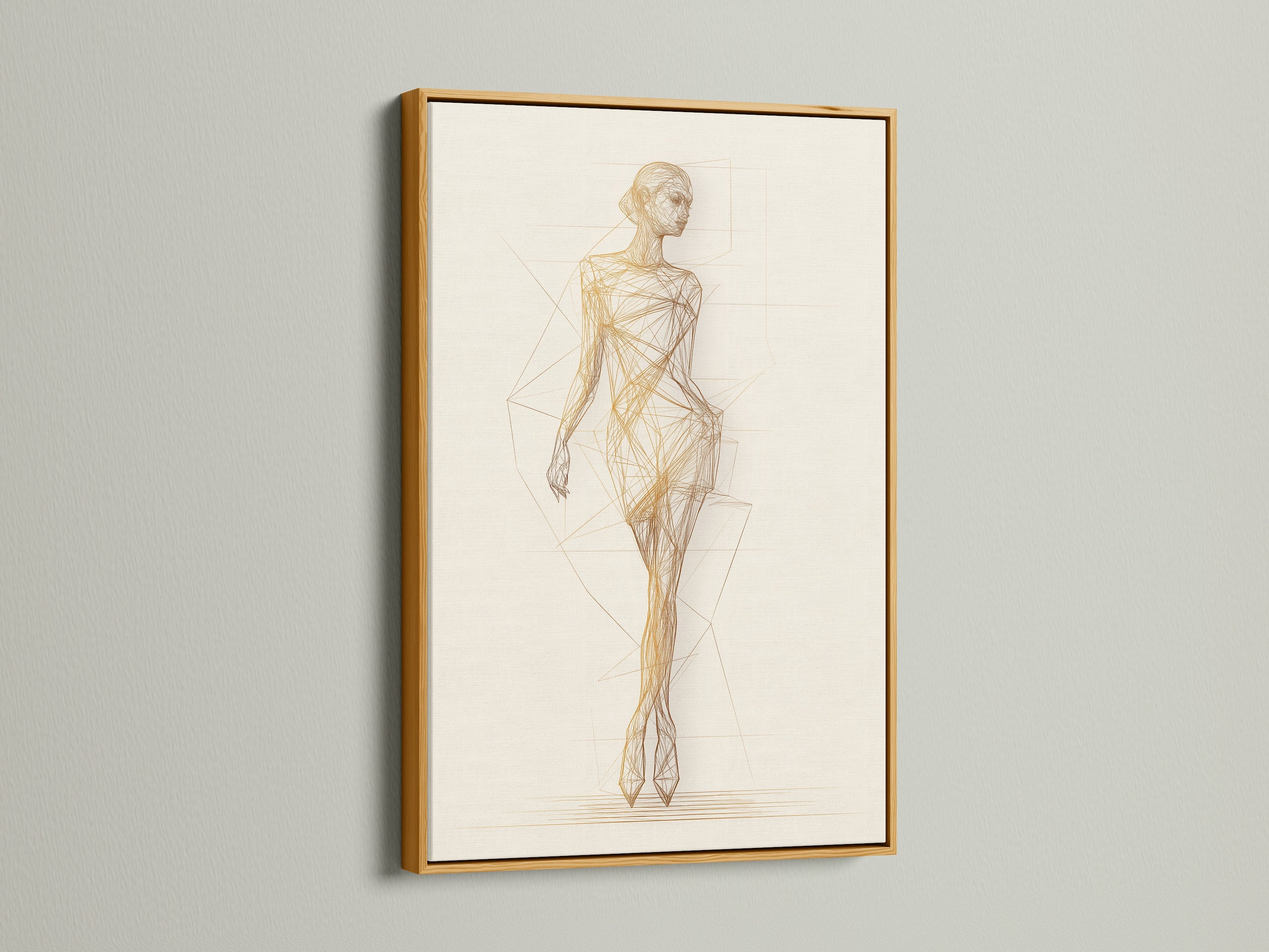 Ballet Dancer Art Print with a gold frame on a white wall. This ballet artwork is a sophisticated addition to your decor. The figure drawing creates a chic ambiance. It's perfect for enhancing studio wall decor or adding a touch of elegance to office art.