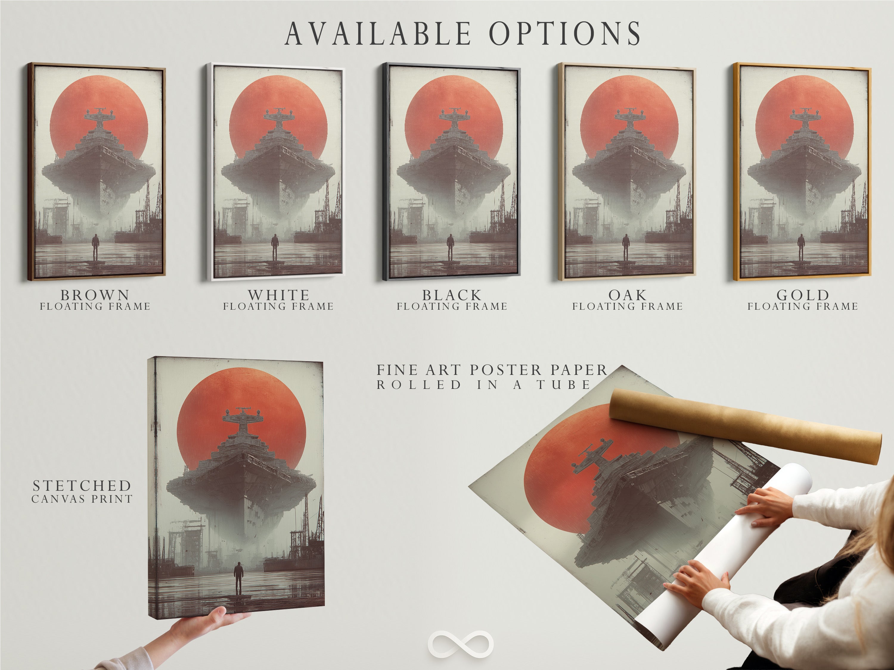 Explore available options for your artwork. Choose from stretched canvas prints fine art poster paper and floating frames. Discover the perfect presentation for your art. Each option enhances the visual impact of your favorite pieces. Transform your art with our versatile choices.