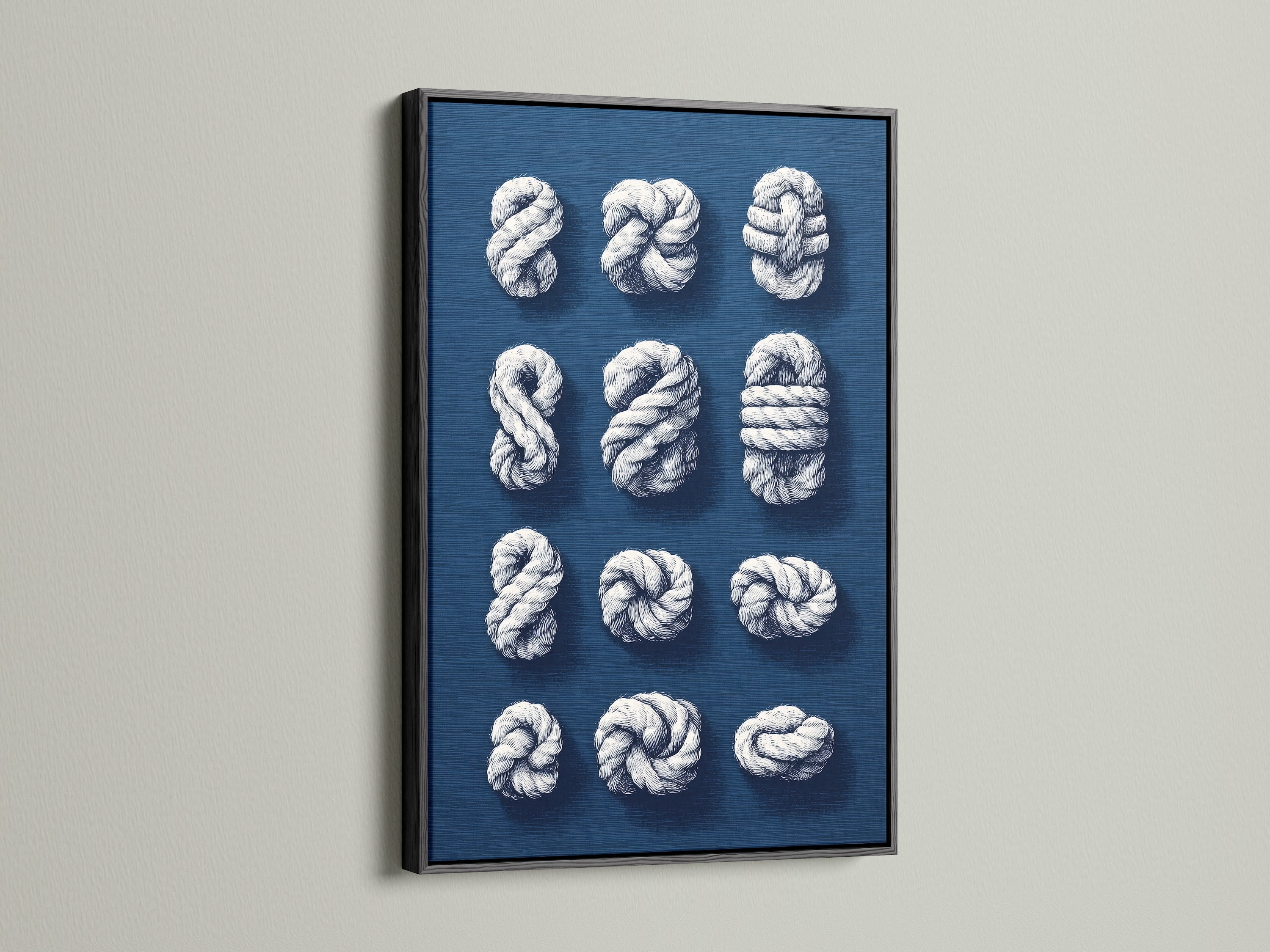 Nautical Rope Knots Canvas Print - Navy Blue Coastal Wall Art, Maritime Decor for Beach House Living Room