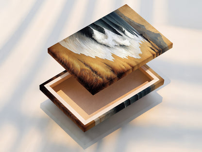 This stretched canvas print brings the beauty of the coast to your walls. The artwork showcases a stunning beach landscape. The stretched canvas provides a clean and modern look. Perfect for adding a touch of coastal charm to any room. Enjoy the vibrant colors and high-quality finish.