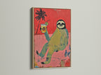 This is a stylish oak frame displaying a sloth art print. The tropical summer wall art is both funny and eye-catching. Ideal for collectors or anyone seeking a unique decor piece. It enhances living spaces effortlessly.