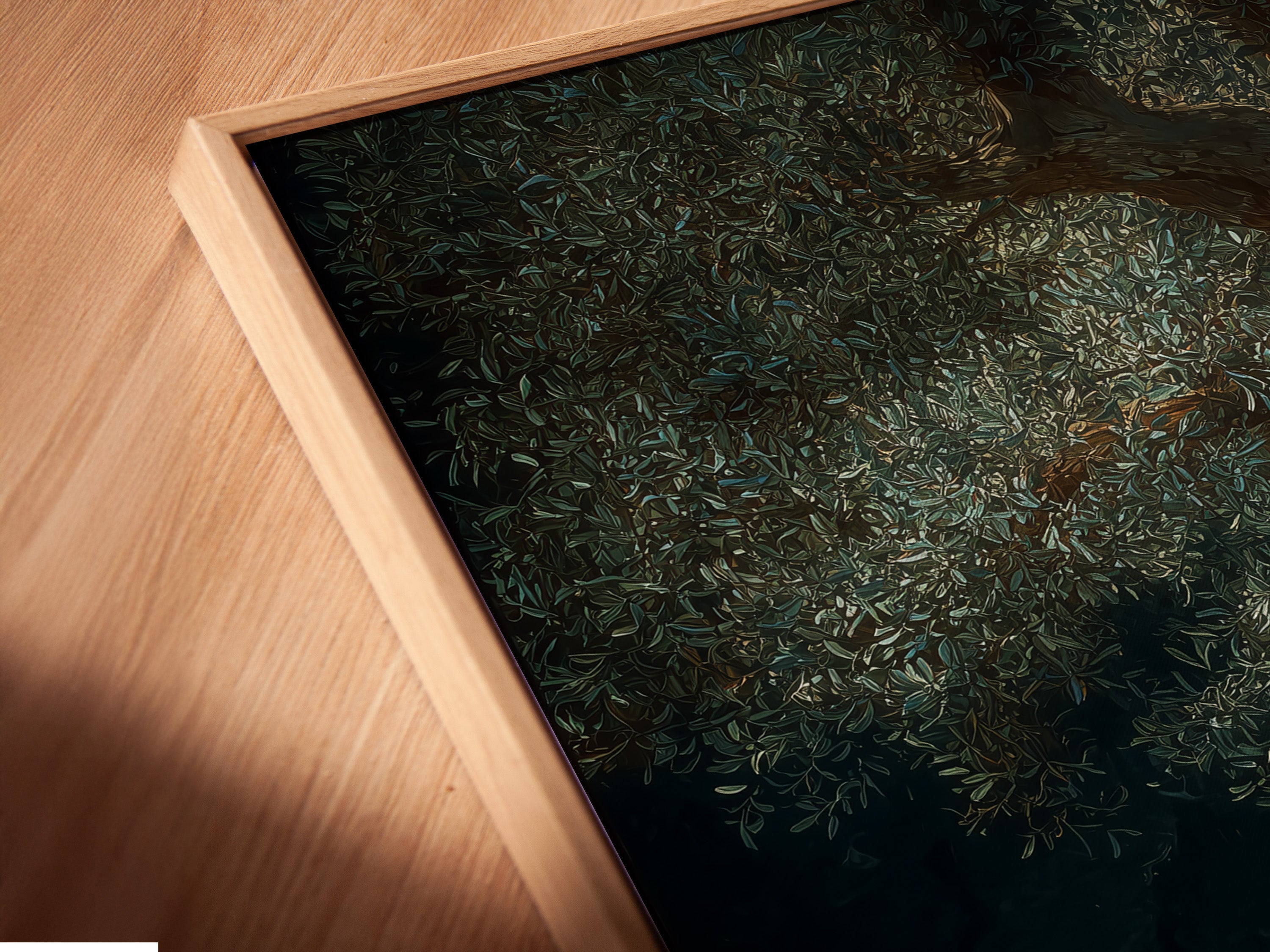 A close-up shot of a canvas print. It is displayed in a floating frame. The floating frame creates a modern and elegant look. It gives the illusion that the canvas is floating. Showcase your art in a floating frame.