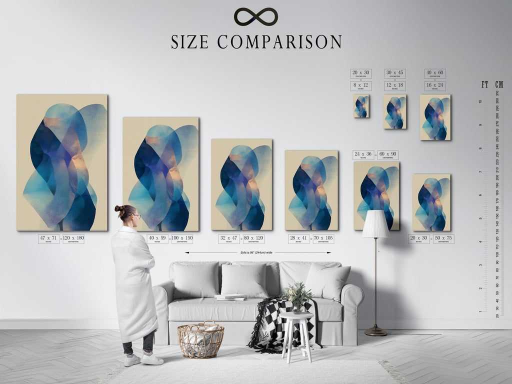 Here is a size comparison chart in an interior setting. See how different art print sizes look in a room. This chart helps you visualize the perfect size for your space. Make an informed decision about your art purchase. Ensure your artwork fits seamlessly into your home. Find the ideal size for your art with our comparison chart.