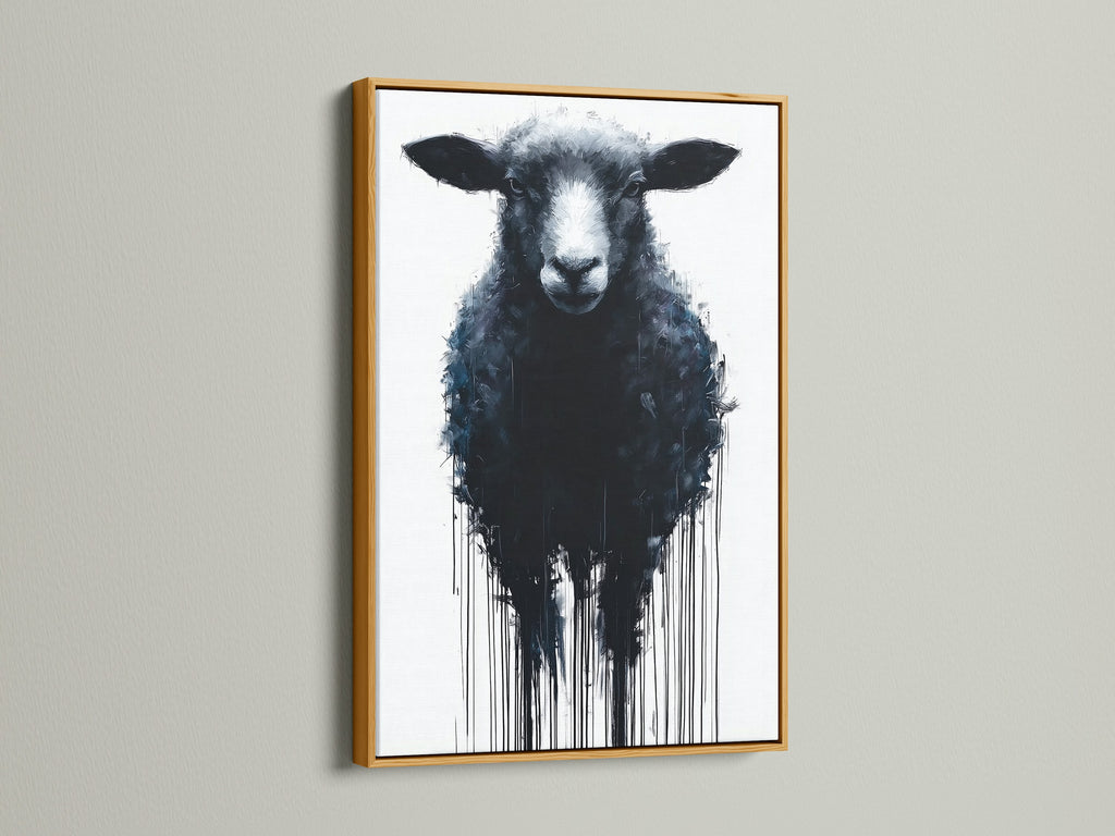 Black Sheep Art Print - Modern Farmhouse Wall Art, Minimalist Animal Painting, Contemporary Home Decor, Dripping Paint Style