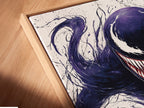 Get a close up view of a canvas print in a floating frame. The symbiote artwork looks stunning. This gothic monster canvas is a perfect addition. It enhances any room with a touch of dark fantasy.