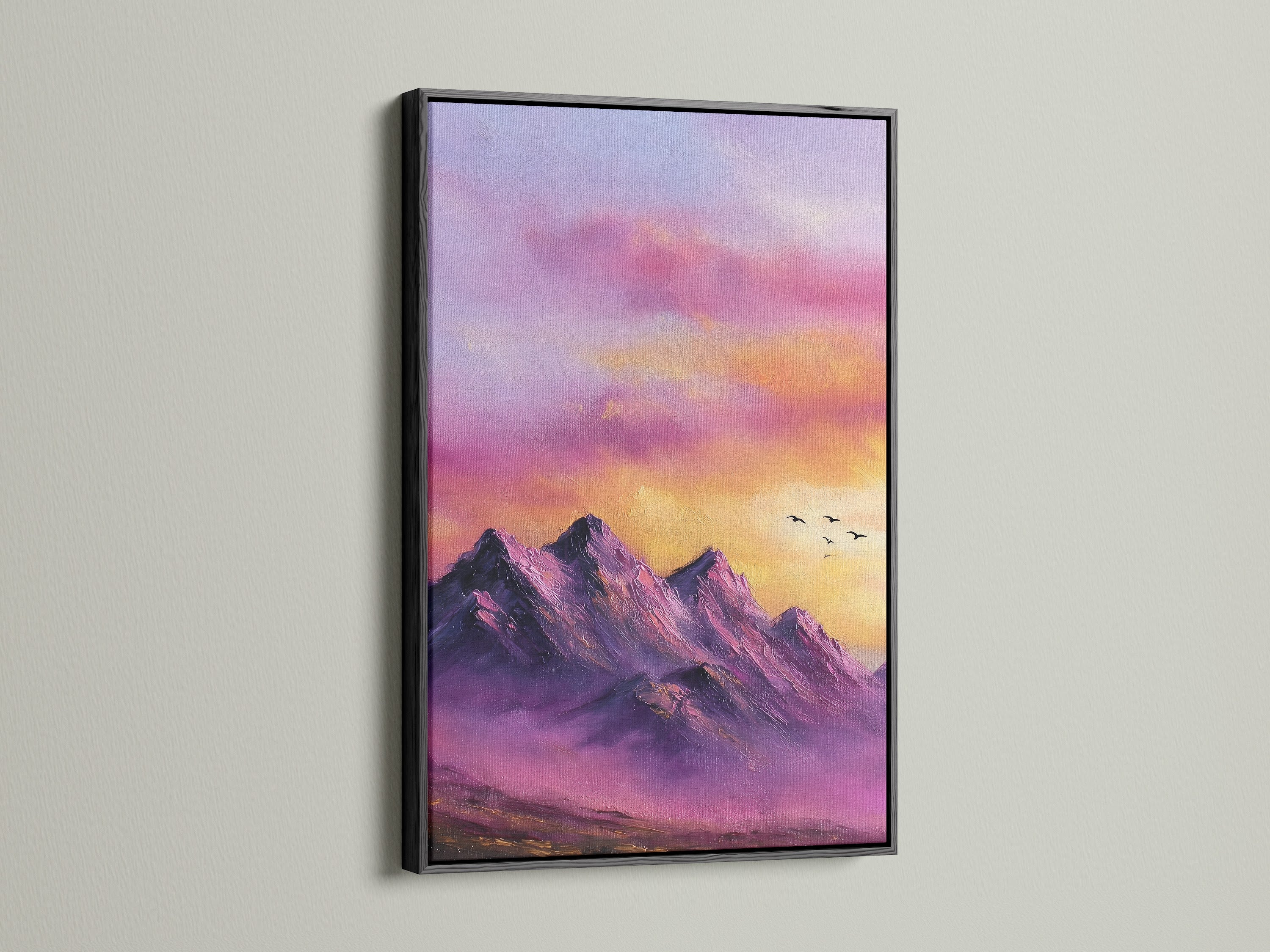 Purple Mountain Canvas Print - Sunset Landscape Wall Art, Majestic Peak Artwork for Bedroom Decor
