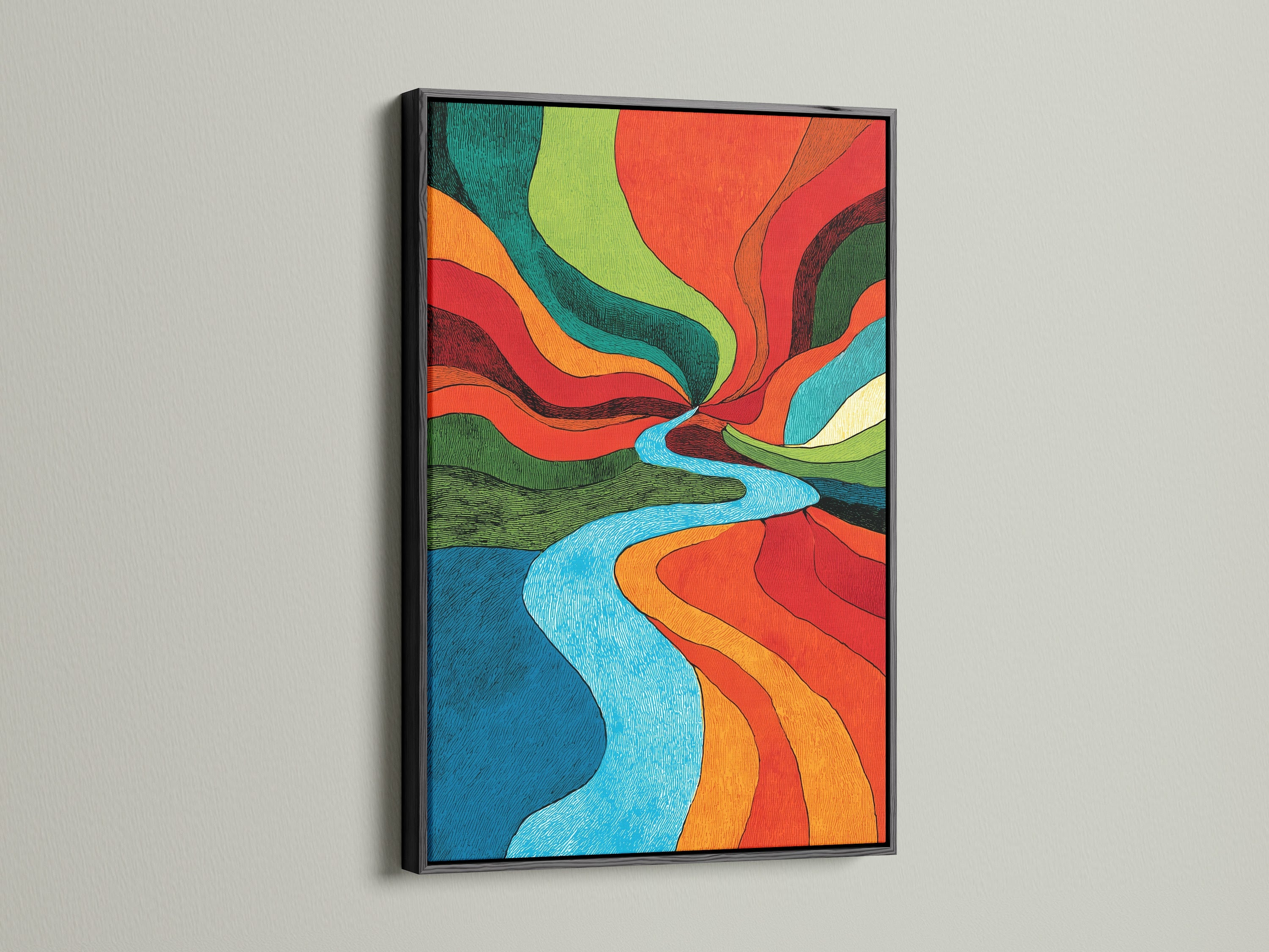 Artwork presented in a black frame. Black frames offer a bold and sophisticated touch. They provide a striking contrast. Elevate your artwork with a sleek black frame for a modern aesthetic.