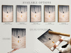 Available options include stretched canvas print fine art poster paper and floating frame. All feature winter landscape artwork with figures in a snowy field. Choose the perfect style for your minimalist farmhouse decor.