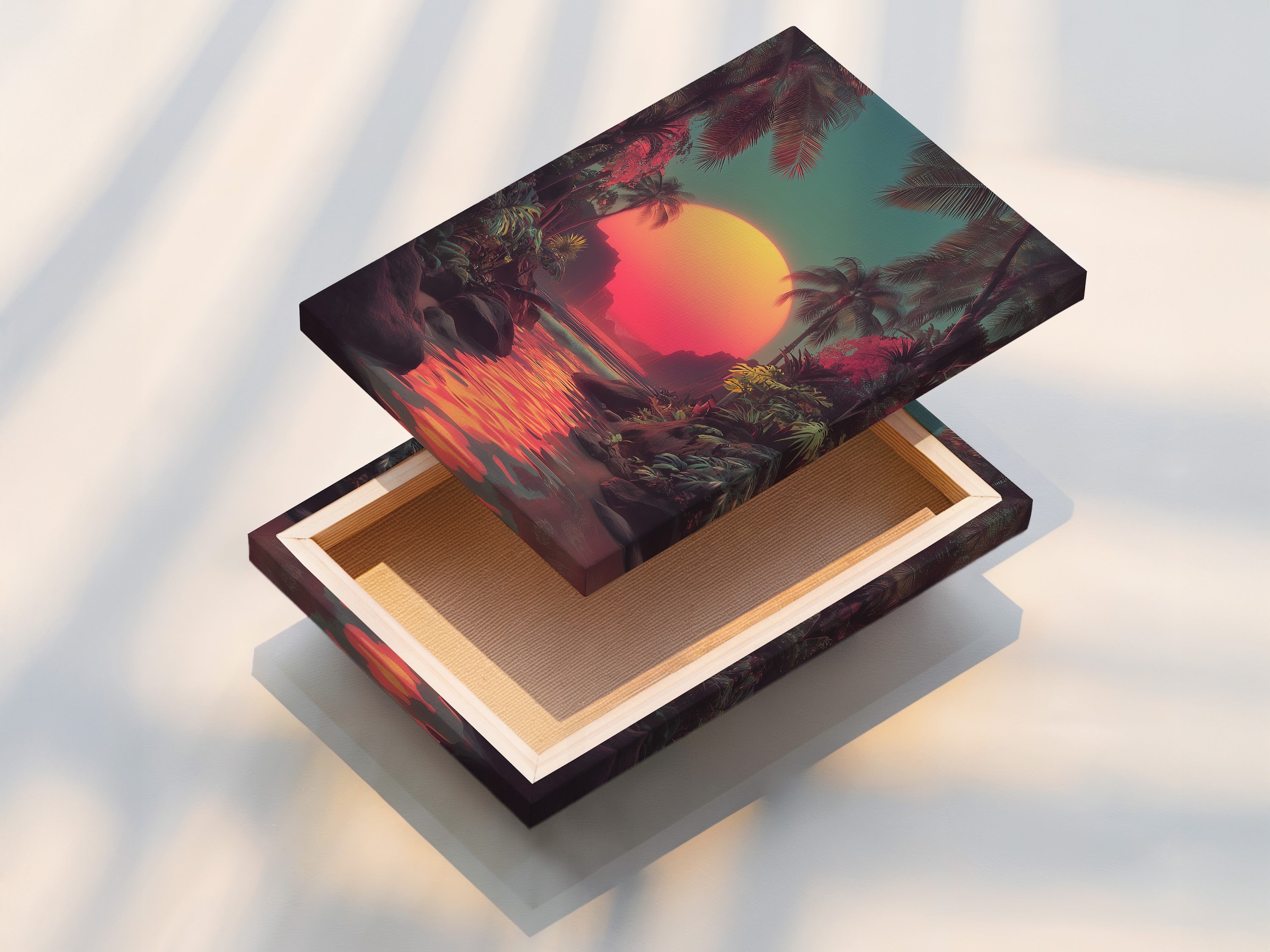 A stretched canvas print is displayed beautifully. The canvas is stretched perfectly for a smooth finish. Our stretched canvas prints are ready to hang. Transform your photos into stunning canvas artwork. Experience the beauty of our high-quality canvas prints.