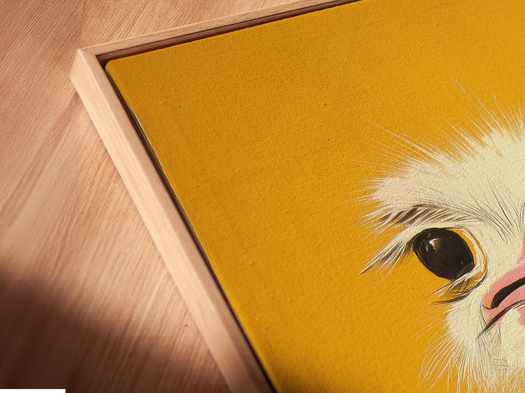 A close-up angled view reveals the exquisite detail of a canvas print. The artwork is set in a floating frame. It creates a modern and sophisticated look. Discover the beauty of framed canvas art.