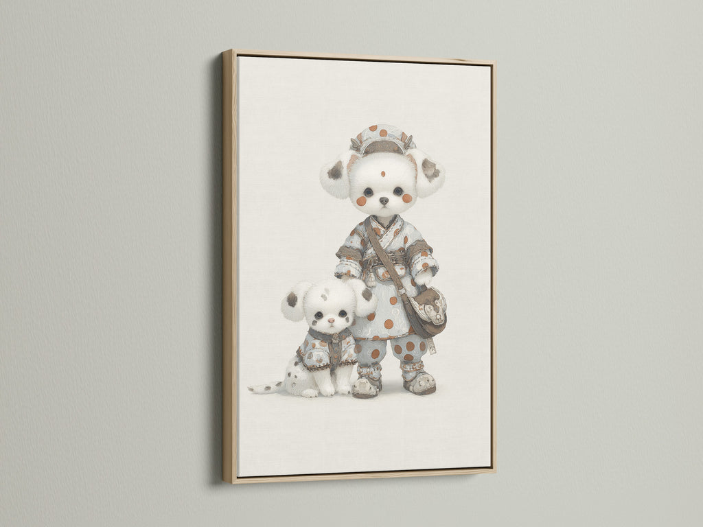 Charming Panda art in an oak frame. This kawaii animal wall art is perfect for a nursery. The oak frame enhances the cute animal print. Add warmth to your baby room decor with this framed artwork. A delightful addition to any space.