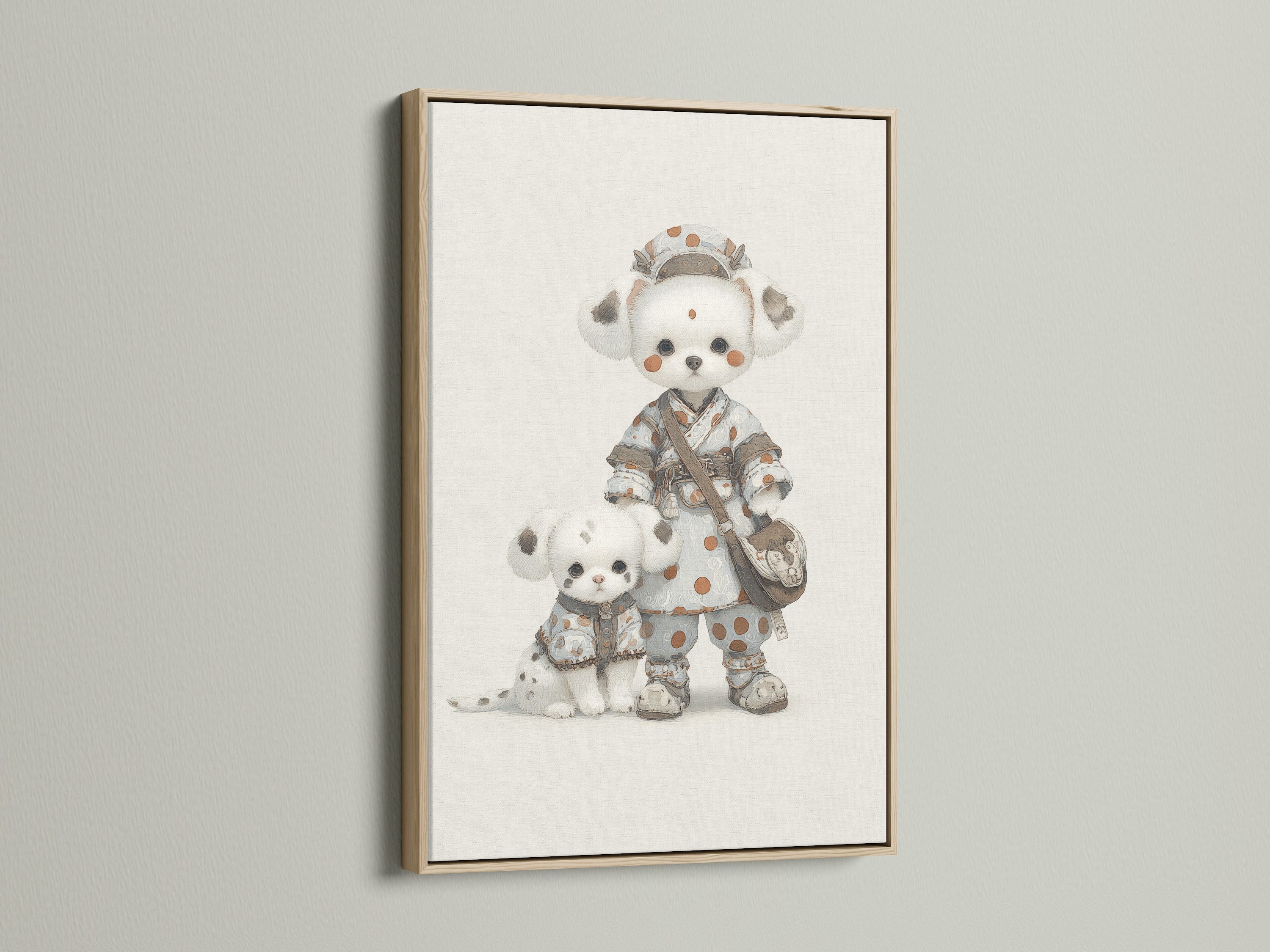 Charming Panda art in an oak frame. This kawaii animal wall art is perfect for a nursery. The oak frame enhances the cute animal print. Add warmth to your baby room decor with this framed artwork. A delightful addition to any space.