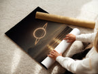 A woman is carefully rolling a fine art poster paper. She is preparing it for framing. The poster paper is of high quality. It ensures the artwork looks its best. The fine art paper enhances the print's details.