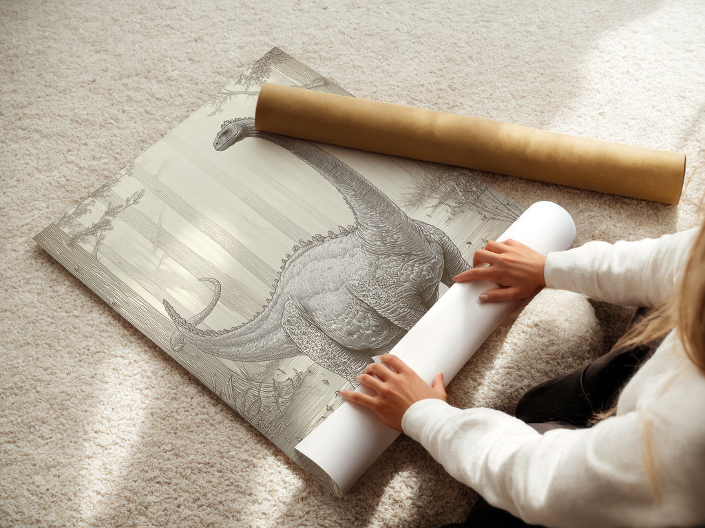 A woman is carefully rolling a fine art poster paper. The poster paper is high-quality. This material ensures vibrant colors. The fine art paper enhances the artwork's details.