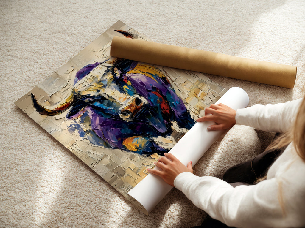 A woman is carefully rolling a fine art poster paper. The poster paper is high-quality and perfect for printing artwork. She is ensuring the poster is free from creases. This is perfect for artwork or photography prints. It is a great option for displaying art.