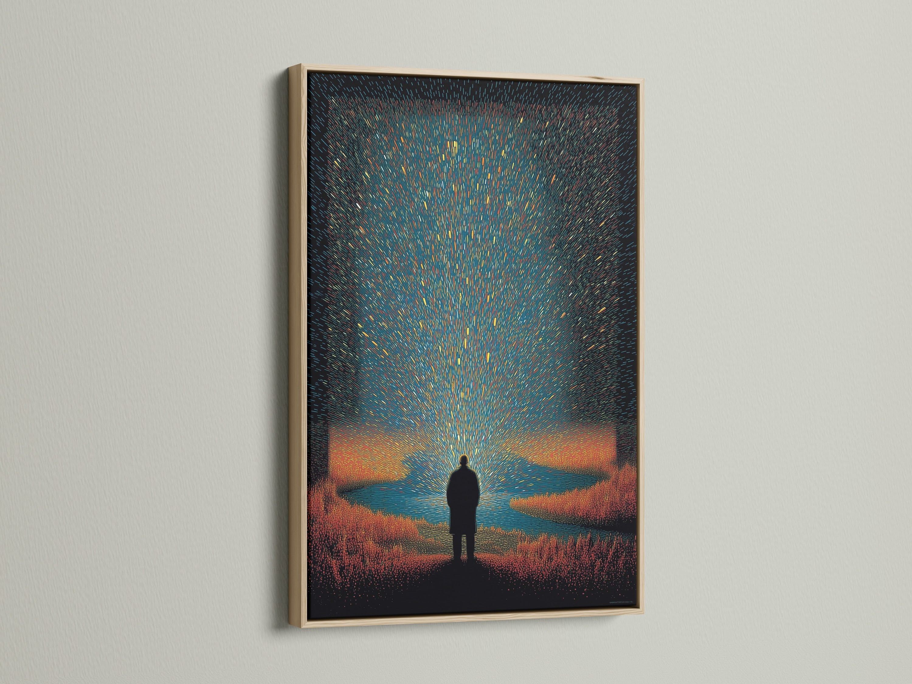 Oak frame art option. This framed art is a great addition to any home. An oak frame brings a natural touch. See all frame options available like brown white black and gold frame artwork. 