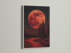 Mystical forest landscape artwork is elegantly presented in a white frame. This moon canvas print offers a serene yet gothic touch. Ideal for creating a calming atmosphere in bedrooms or living spaces. Check it out now.