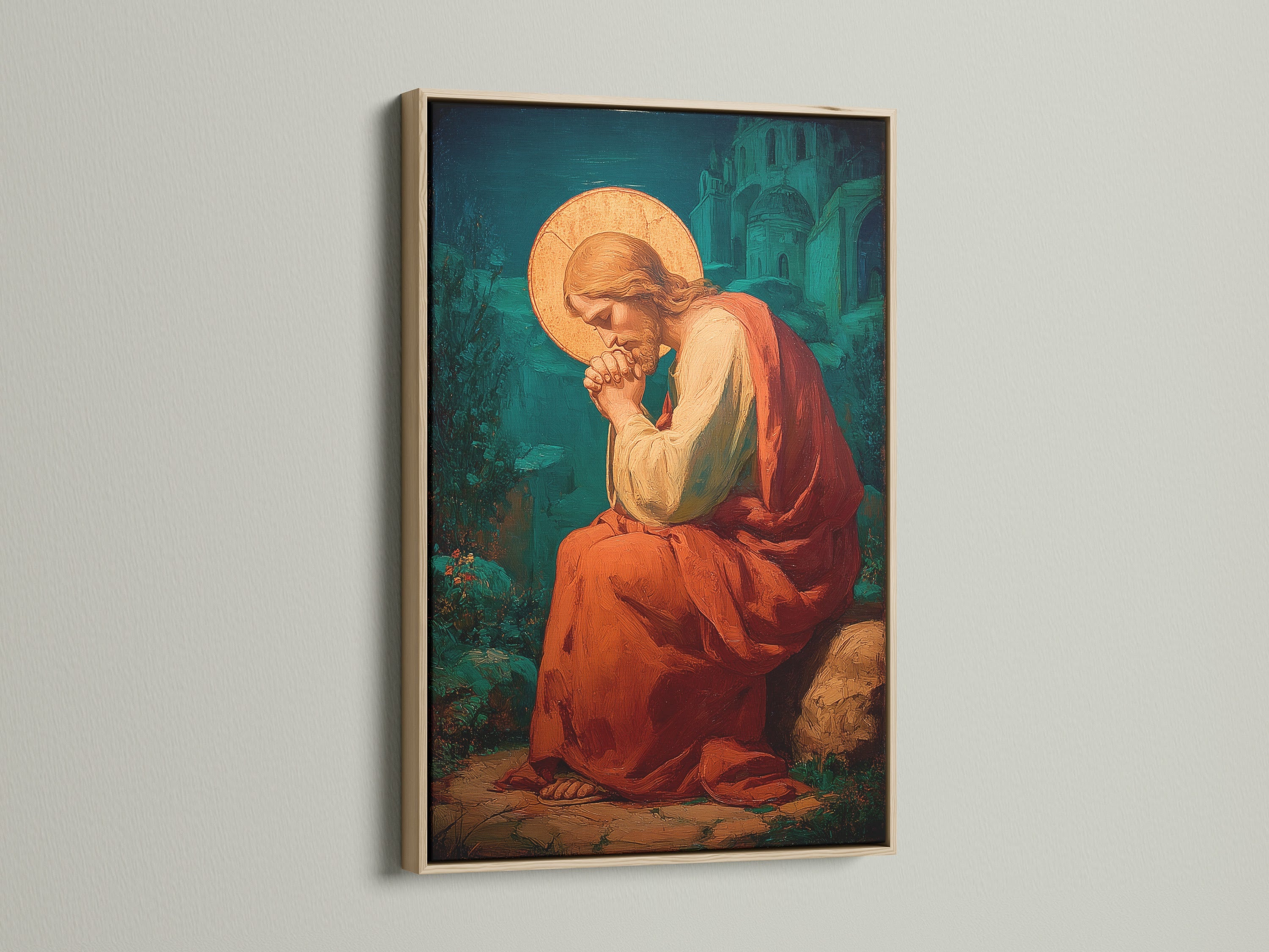 This is an oak frame showcasing a beautiful artwork. The oak's natural wood grain enhances the art. It adds warmth and sophistication to any room. Perfect for displaying cherished prints.