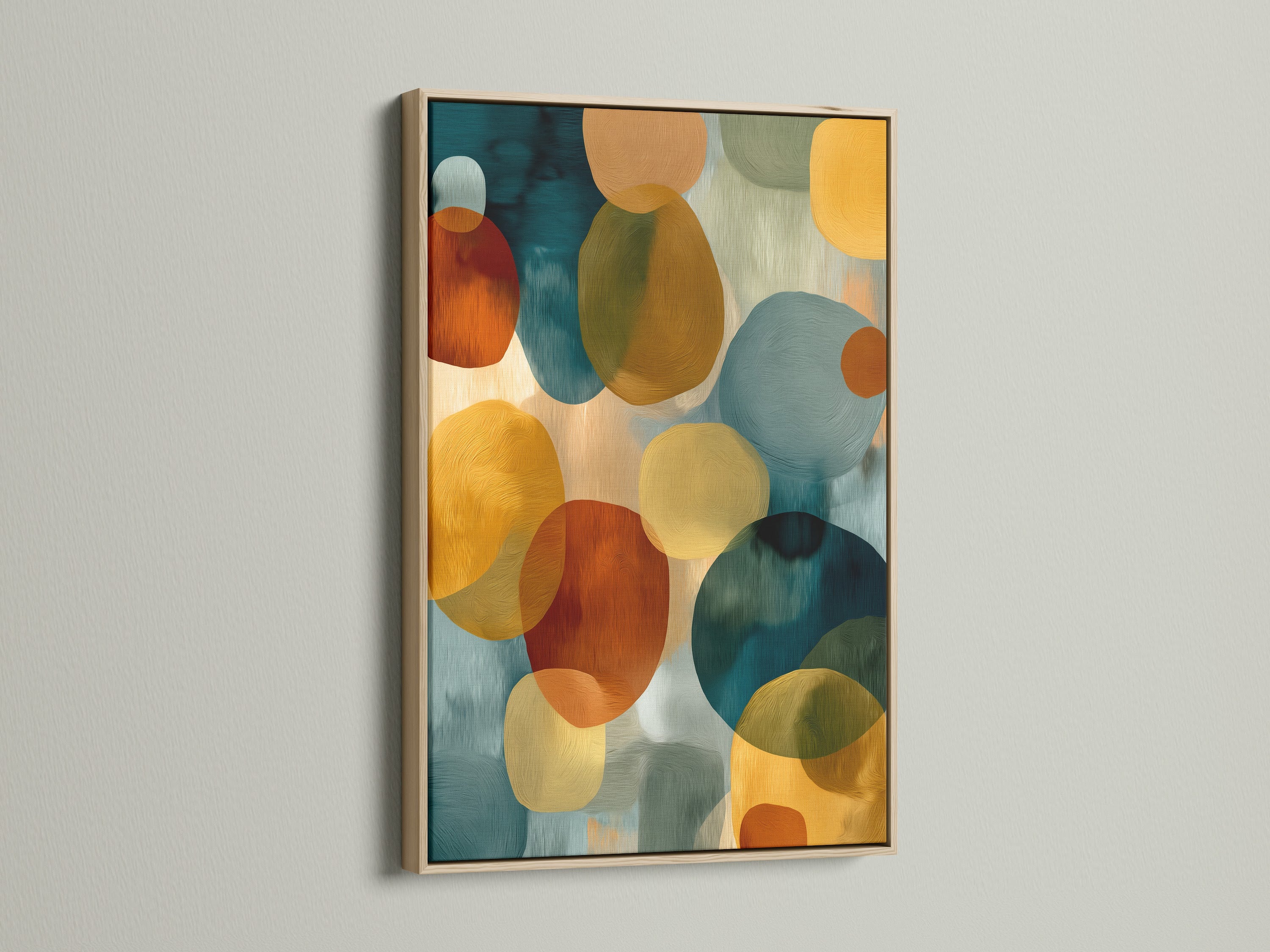 Abstract Circle Canvas Print - Modern Geometric Wall Art, Teal Orange Contemporary Artwork for Living Room Decor