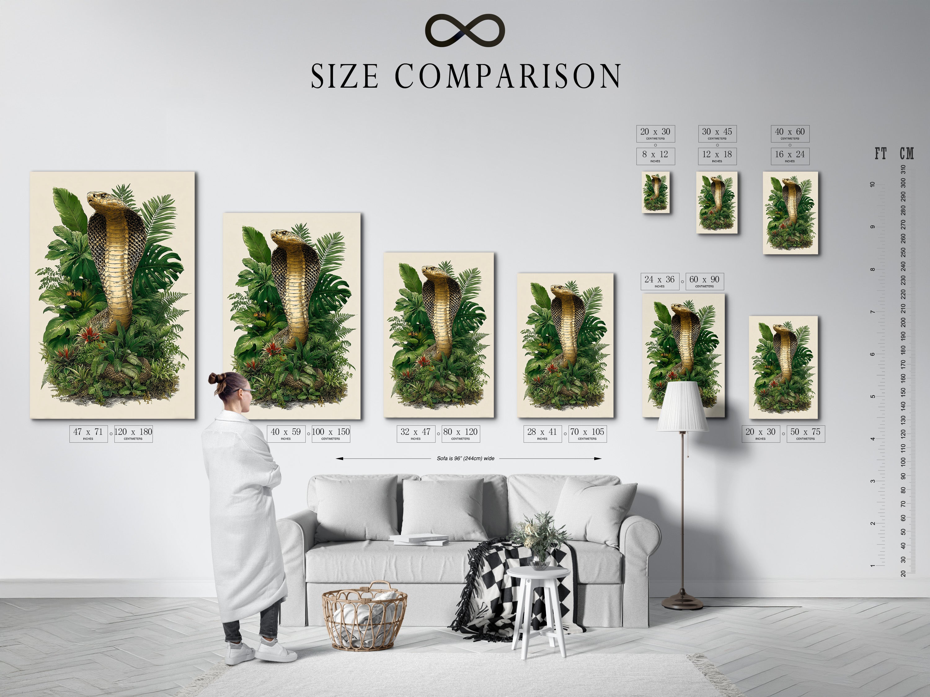 Use our size comparison chart to visualize artwork in your space. This chart helps you choose the perfect size. See how different sizes fit within a room. Make informed decisions with our guide.