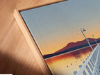 A close up of dock sunset artwork. This canvas print is in a floating frame. The floating frame enhances the coastal scenery photography. This enhances the seascape art in your home decor.