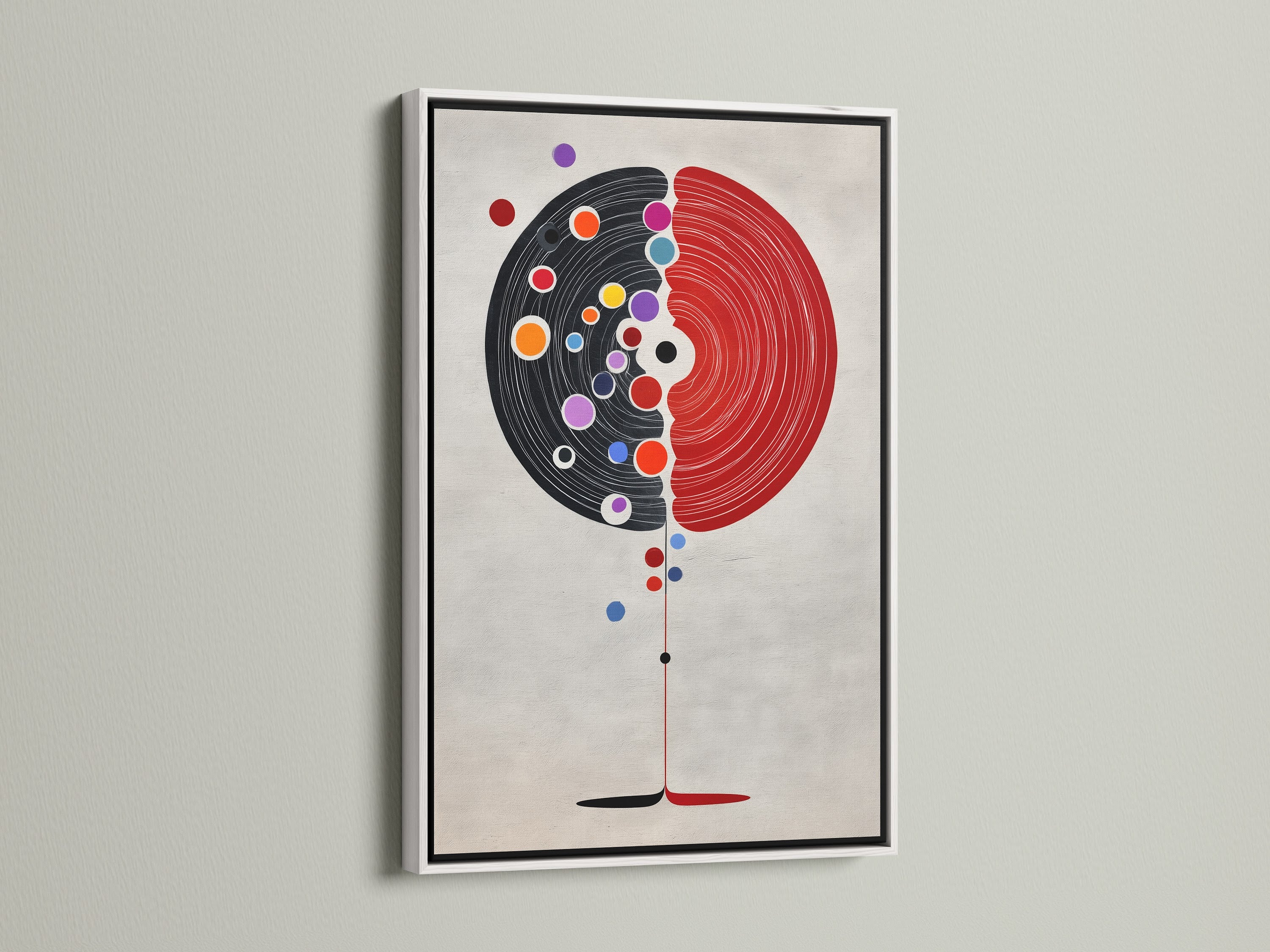 Abstract Tree Artwork with a white frame. This modern artwork is a geometric wall art. The artwork is a red and black minimalist print. Great for homeowners renters and interior decorators looking for contemporary wall decor
