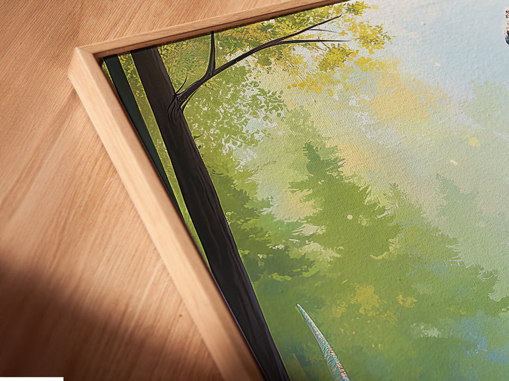 A close-up shot of a canvas print in a floating frame. The floating frame gives the artwork a modern look. It appears to float within the frame. Discover the unique appeal of floating frames now