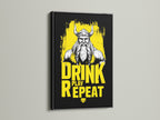 The Viking Warrior Canvas Print is displayed in a sleek black frame. This mythology art is perfect for enhancing man cave decor. The black frame adds sophistication. It makes the Drink Play Repeat artwork pop. This canvas print is a bold statement piece.