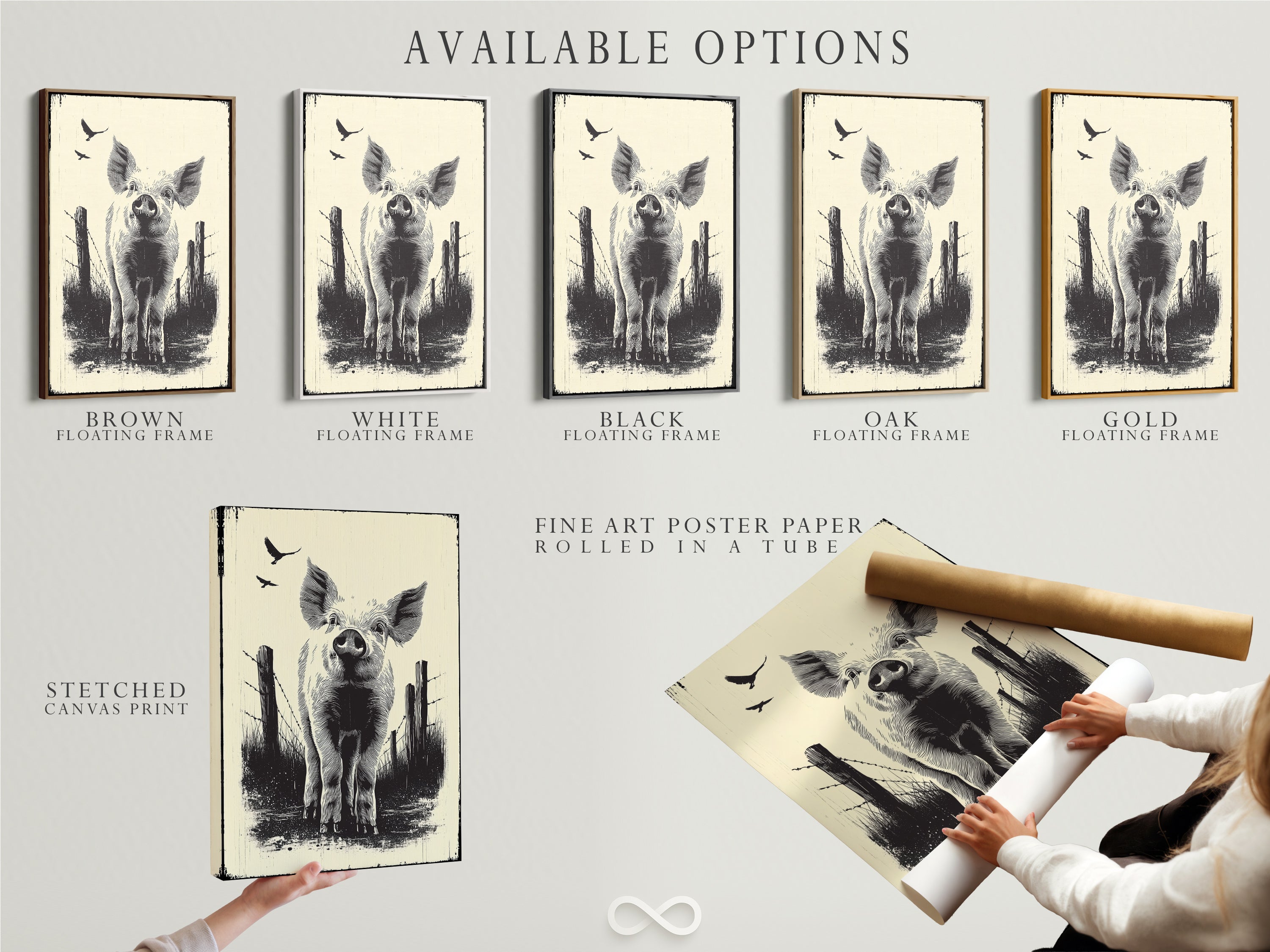 Available options include stretched canvas prints fine art poster paper and floating frames. Customize your pig wall art and farm animal prints. Enhance your country home decor with rustic kitchen art.