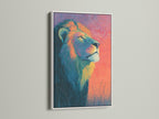 A striking lion artwork is presented in a white frame. The white frame offers a clean modern look. It allows the art to stand out. Discover the elegance of white frames for your artwork.