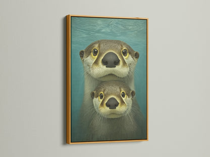 This gold frame showcases a lovely otter print. This teal wall art brings a coastal vibe to any space. Perfect as nursery art or kids wall art. The animal canvas adds a cute touch to your home decor and highlights the wildlife art.