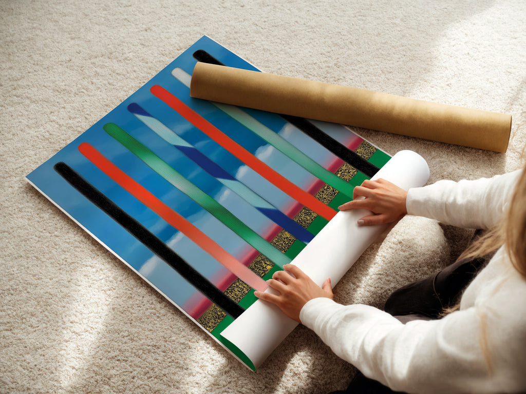 A woman is carefully rolling a fine art poster paper. This highlights the care and quality of the material. The fine art poster paper ensures vibrant colors and sharp details. It's perfect for preserving and showcasing artwork. Explore the beauty of fine art prints.
