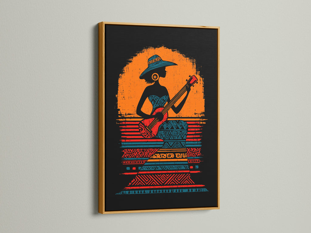 Afrikaanse muzikant kunstprint - tribale gitarist wanddecoratie, etnische muziekposter, culturele kunst, boho woondecoratie cadeau