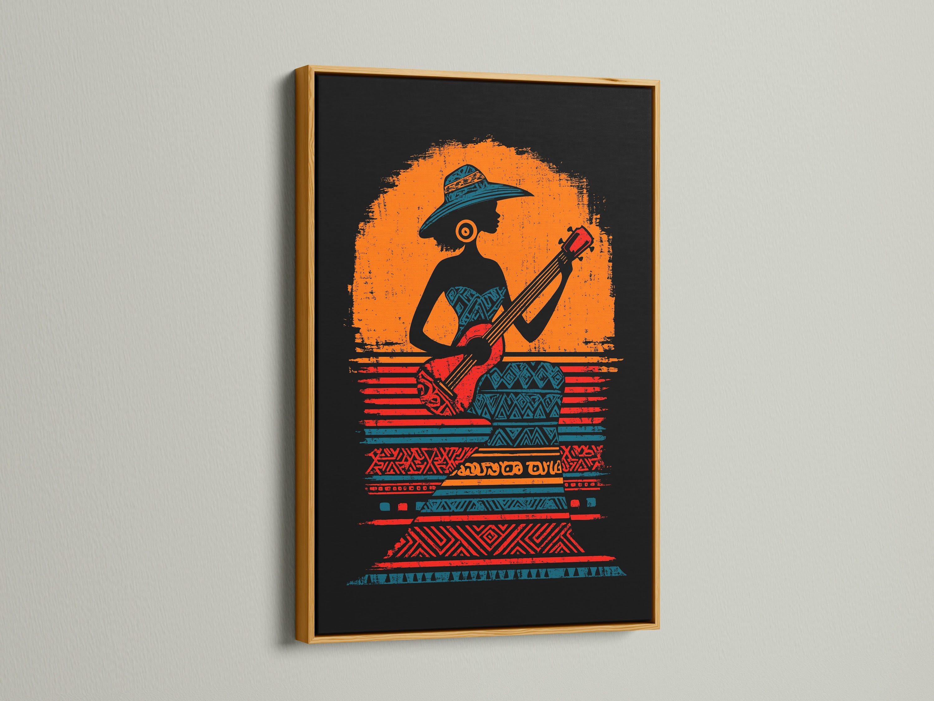 African Woman Musician Art Print - Tribal Guitar Player Wall Decor, Ethnic Music Poster, Cultural Art, Boho Home Decor Gift