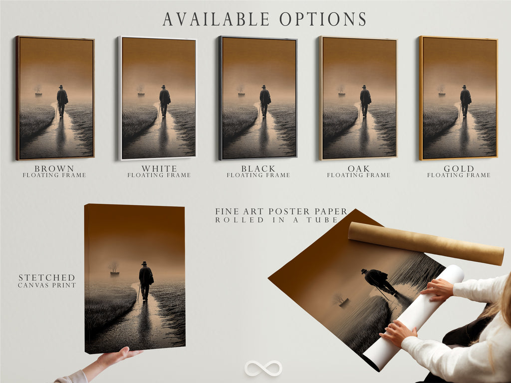 Available options are showcased. Stretched canvas prints are displayed. Fine art poster paper and floating frames are also available. Choose the perfect combination to suit your style. Explore the variety of options. Personalize your art display.